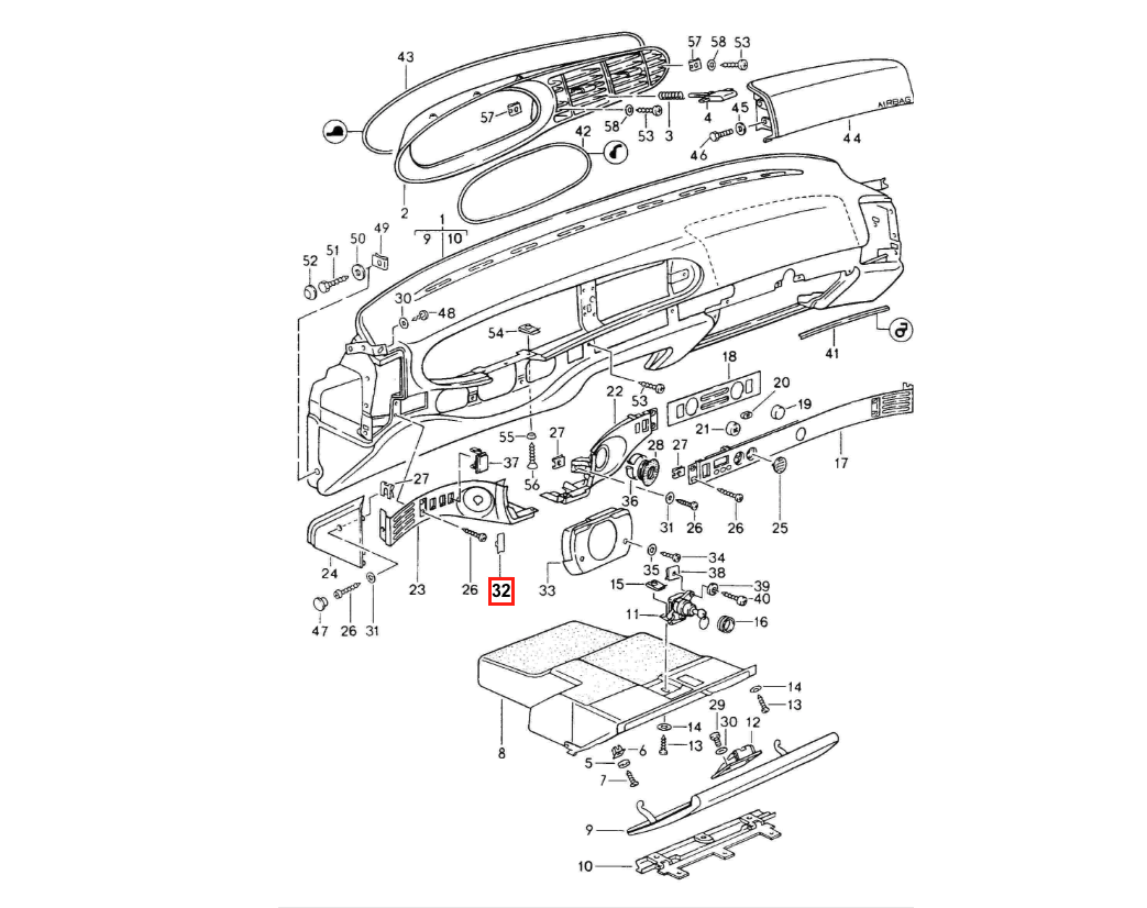 Porsche 944 968 Bezel Switch Cover Black (94455245000) — view 4