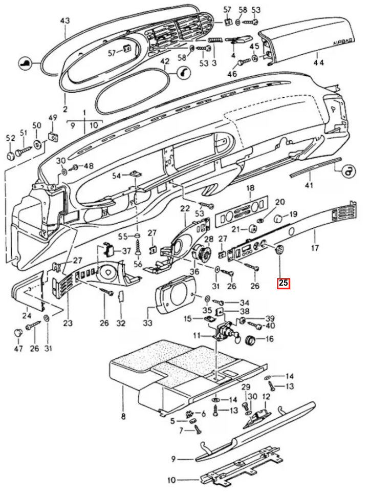 Porsche 944 968 Dash Trim Grille For Temperature Sensor Black 94455245100 — view 2