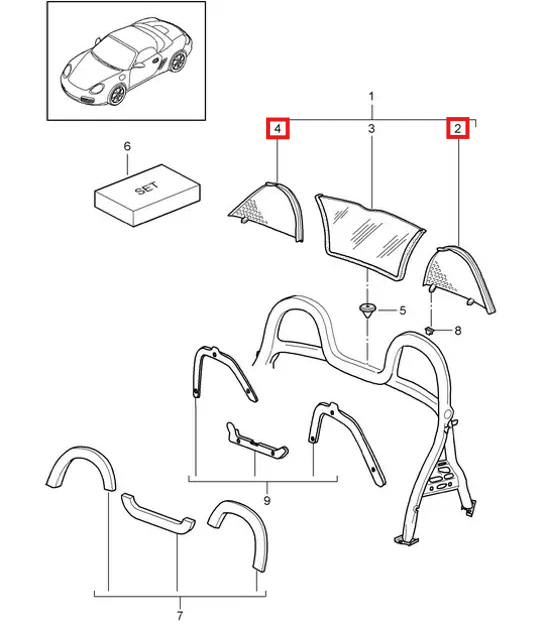Porsche Boxster 987 987.2 Roll Bar Headrest Wind Deflector Black Left or Right — view 4