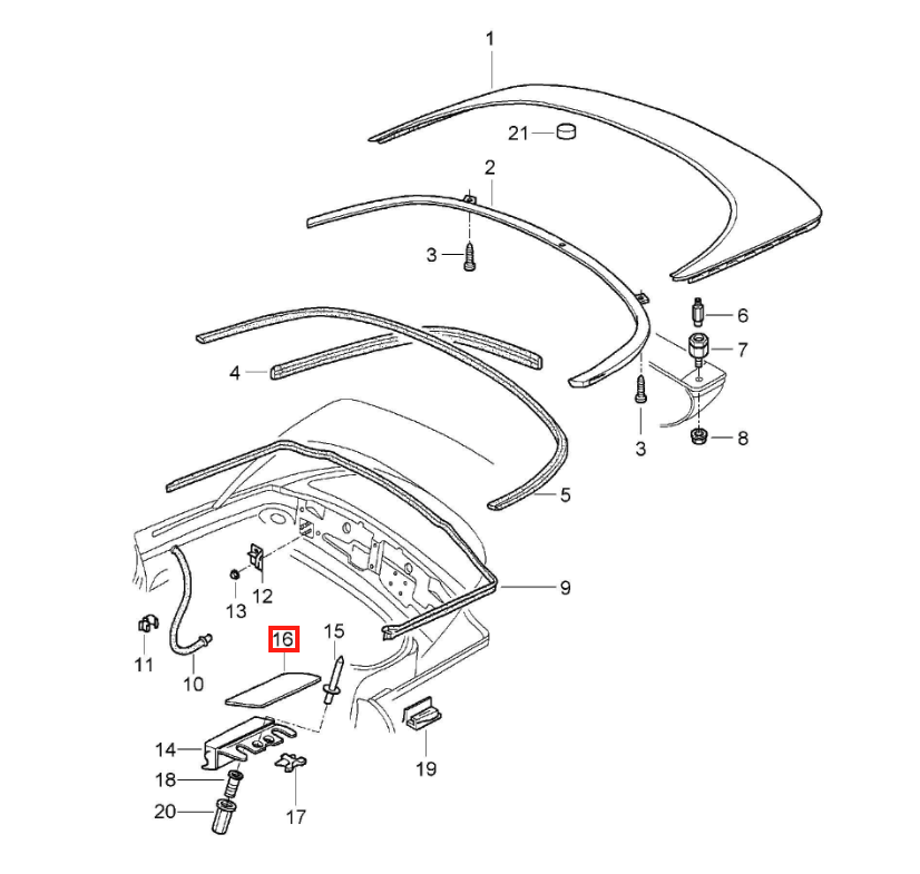 Porsche Boxster Convertible Roof Trim Cover Set of 2 Primed (98650486200) — view 4