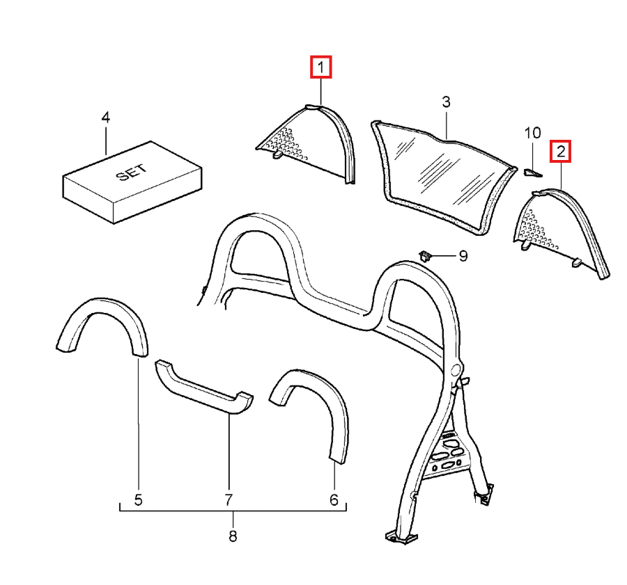 Porsche Boxster Roll Bar Headrest Wind Deflector Black Left or Right — view 4
