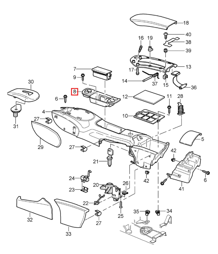 Porsche Boxter 986 996.1 Electric Window Control Switches Center Console Ash Tray Housing — view 7