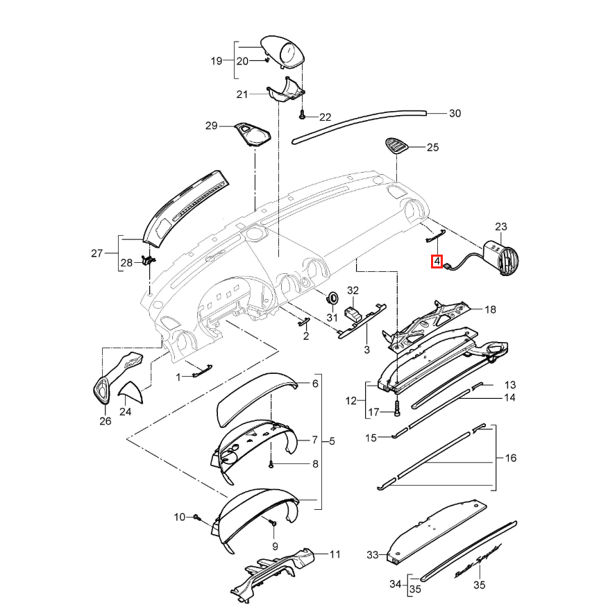 Porsche Cayman Boxster Dashboard Right Trim Cover Black (98755238801) — view 4