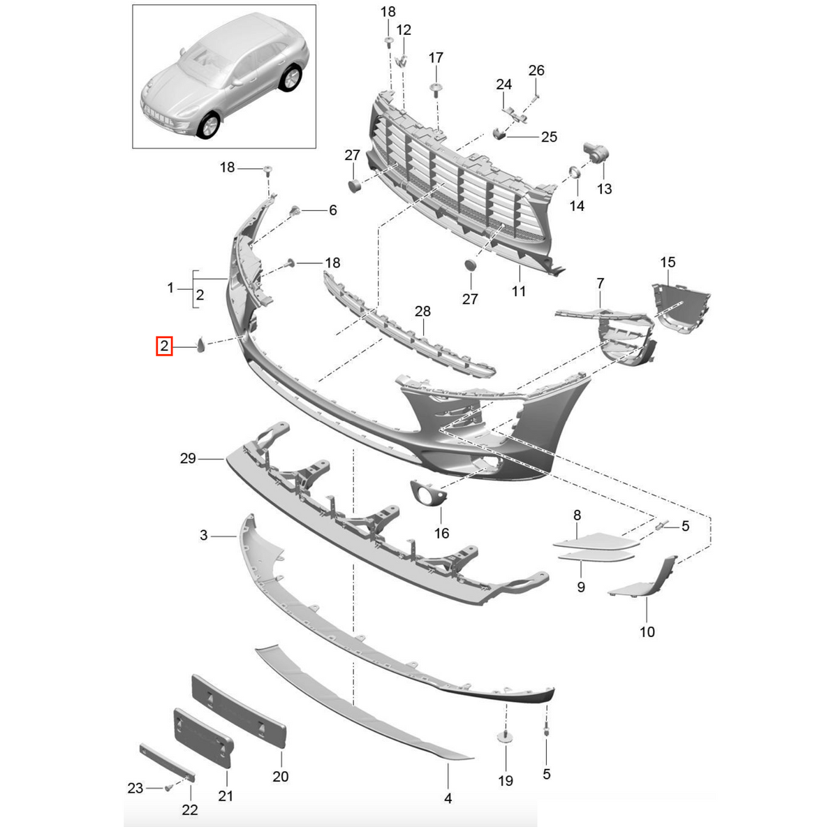 Porsche Macan Front Bumper Tow Hook Cover Primed (95B807156G2X) — view 4