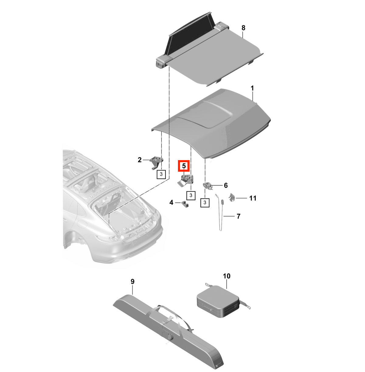 Porsche Panamera 971 Trunk Parcel Shelf Support Bracket Set of 2 Black (971868253 / 971868254) — view 3