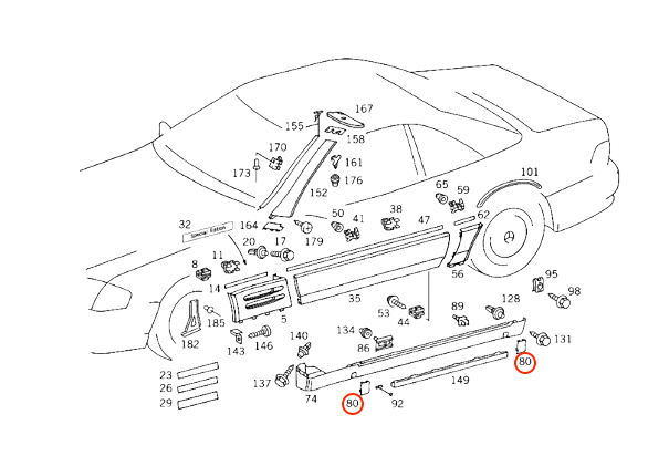 Mercedes-Benz R129 Pre-Lift Jacking Point Cover Set (4 Pieces) — view 4