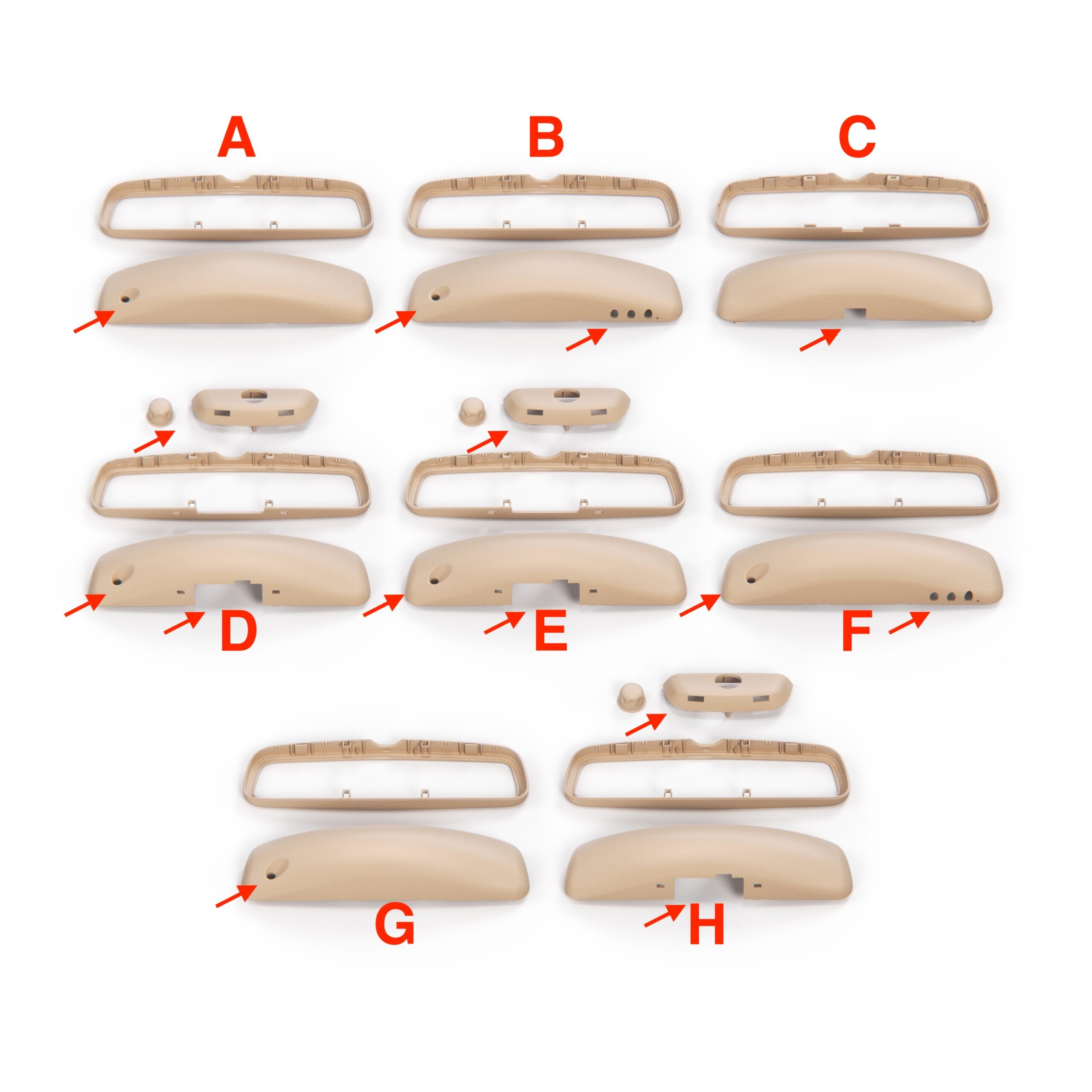 Mercedes-Benz R129 A124 Rear-view Mirror Cover – Complete (Frame & Shell) Version F — view 5