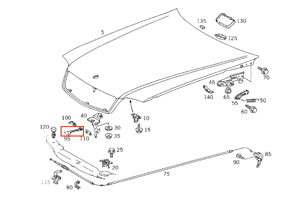 Mercedes-Benz R129 W140 W163ML Hood Opener Handle Unlocking (A1298870127) — view 3