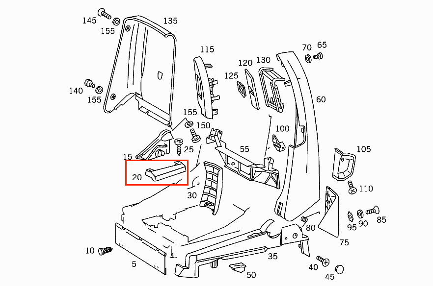 Mercedes-Benz R129 Seat Rear Inside Rail Cover (Left or Right, All Colours) — view 4