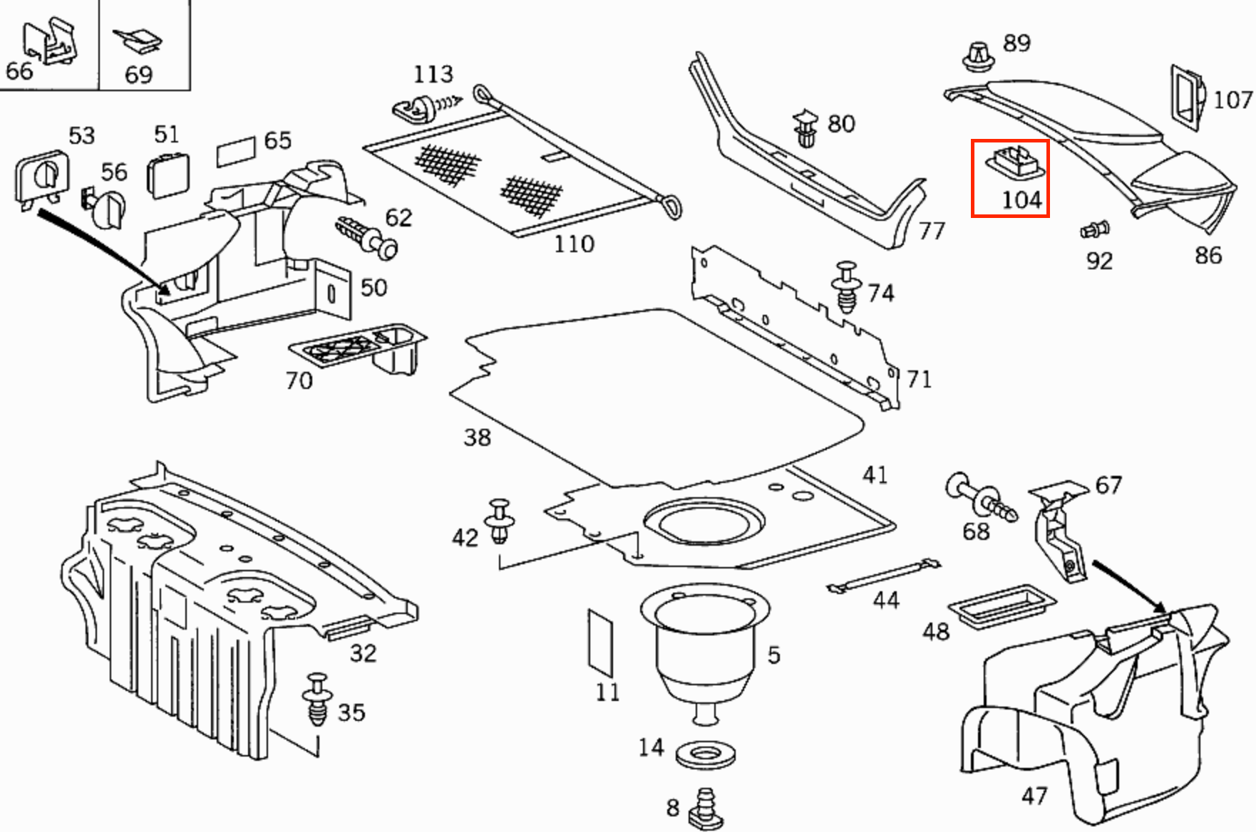 Mercedes W140 R129 SL Boot Lid Bracket Trim Cover Black (A1296900014) — view 3