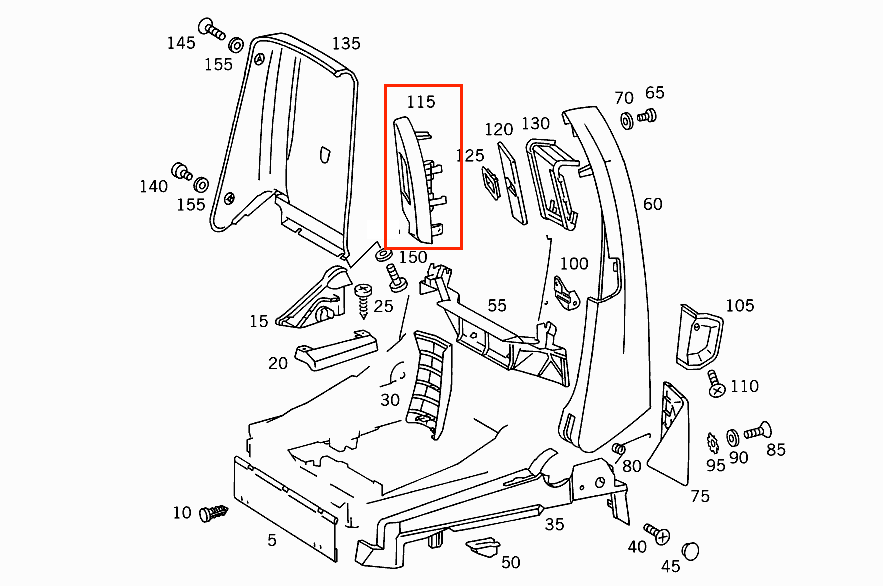 Mercedes-Benz R129 SL Interior Seat Belt Outlet Bracket Cover (Black) — view 2