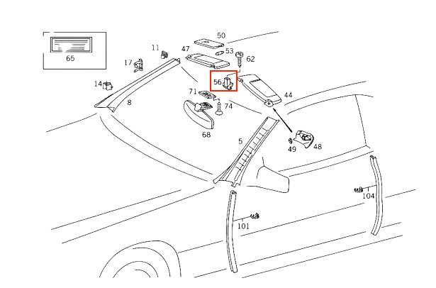 R129 Sun Visor Mount Clip Set of 2 (Mercedes 1298100225) — view 5