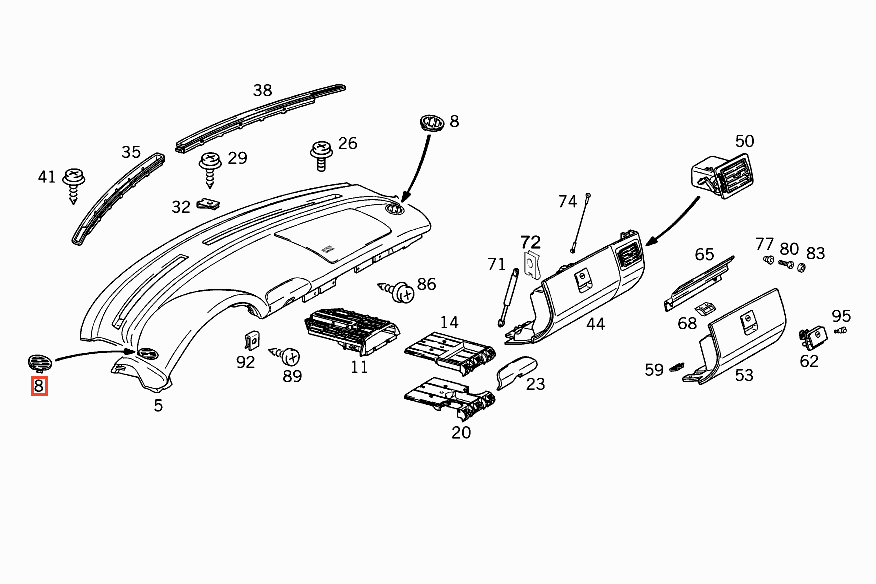 Mercedes-Benz R170 Dashboard Air Vent Grille Black (A1708300089) — view 4