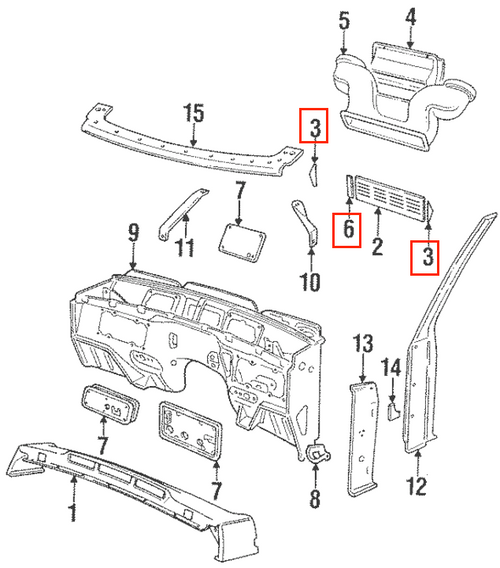 Air Intake Grill Trim Set – Range Rover Classic Black (MWC9362 + 3pcs) — view 2