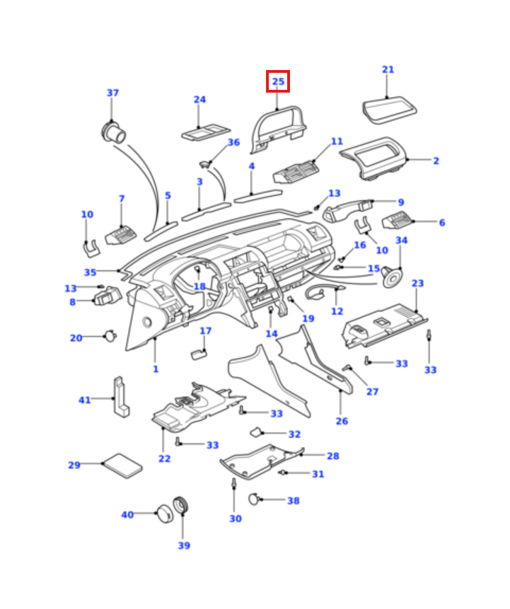 Land Rover P38 Range Rover Dash Instrument Cluster Surround Black 2 Versions (FAV101210) — view 5