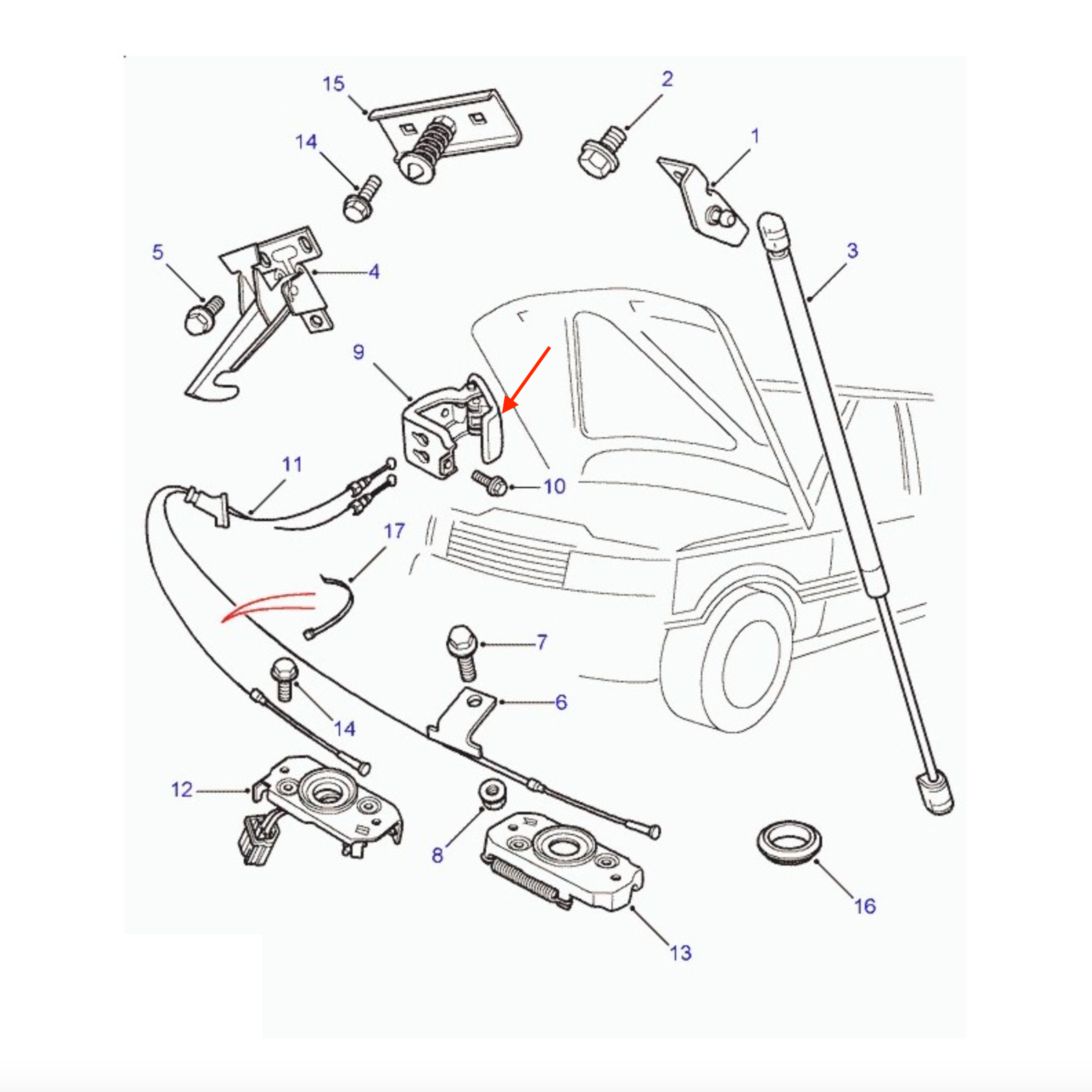 Range Rover P38 Lever-Bonnet Release Assembly Black FSC10005 — view 3