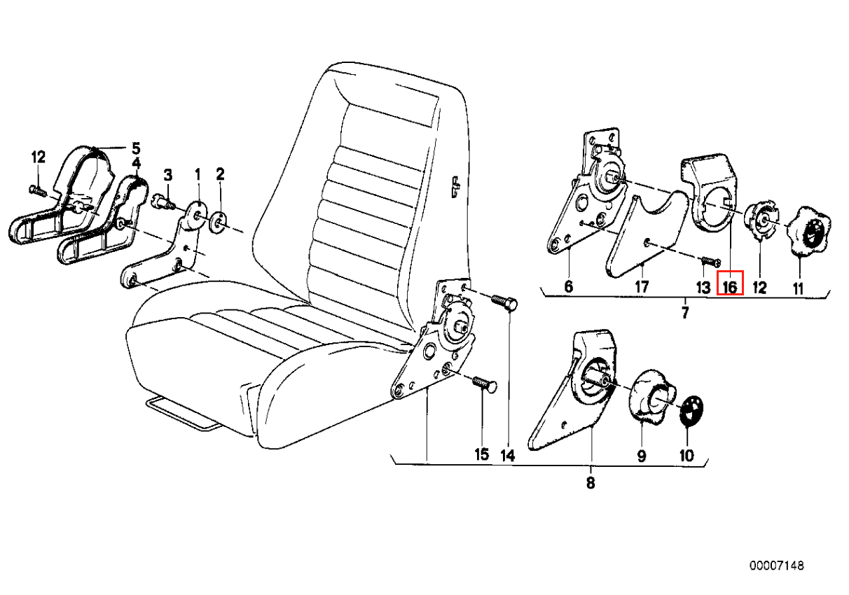 Recaro BMW E12 E21 E23 E24 E28 Upper Hinge Cover Left Or Right Black 52101877057 / 52101877058 — view 3