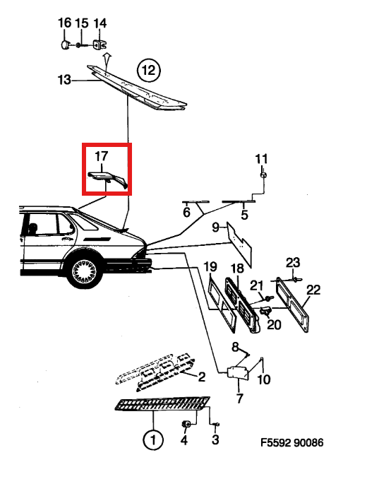Saab 900 Roof Weld Cover Set of 2 Black (6947451 / 6947469) — view 5