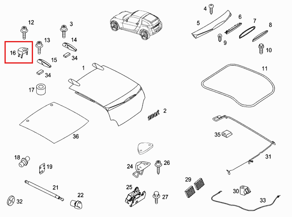 Smart Roadster 452 Coupe Hinge Caps Primed (0013200V001 / 0013200V001000000) — view 4