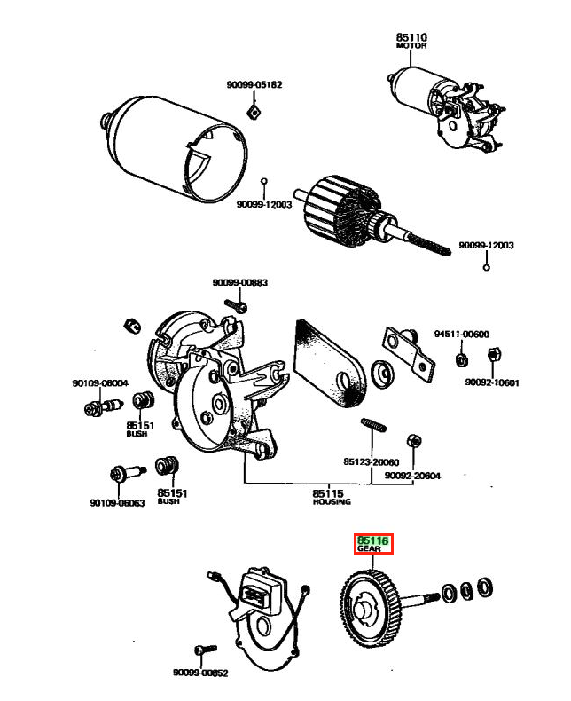 Toyota Celica Corona Cressida Windshield Wiper Motor Gear Black (8511622050) — view 4