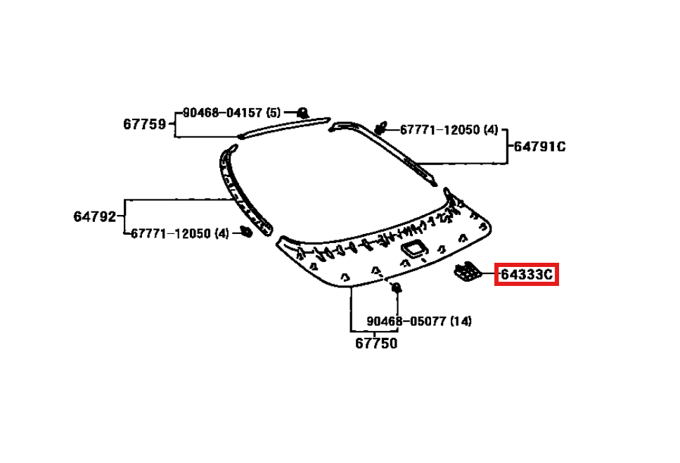 Toyota Celica Package Tray Trim Side Cover Black (6433320150) — view 5