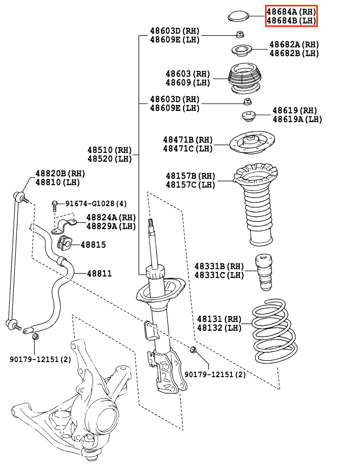 Toyota Front Suspension Support Dust Cover Set of 2 Black (48684-52020) — view 4