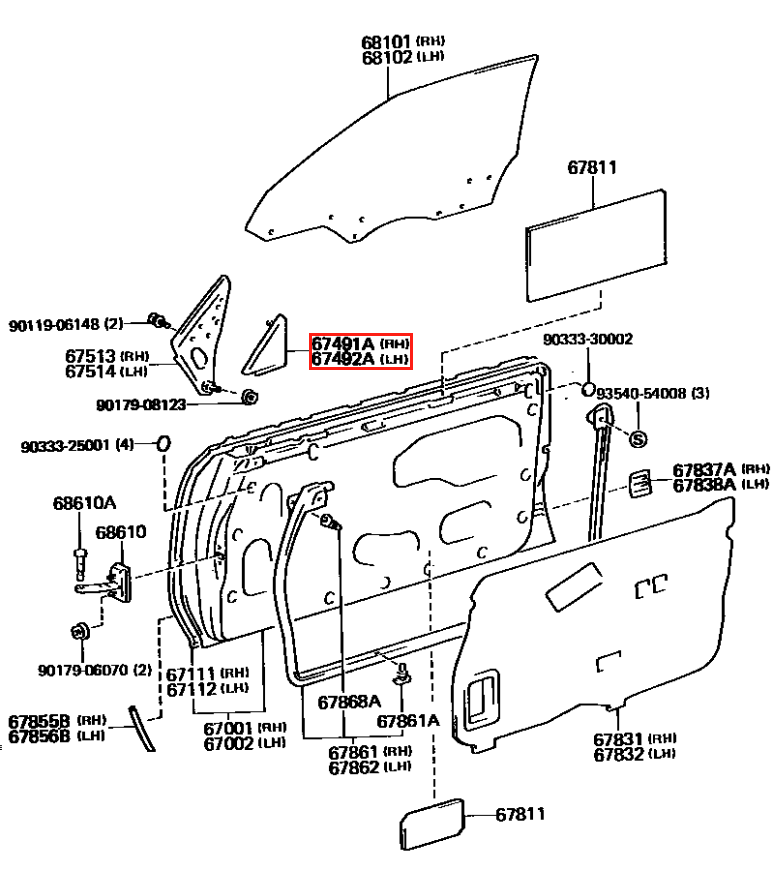 Toyota MR2 Interior Mirror Trim Cover Left or Right Black (67492-17010 / 67491-17010) — view 4