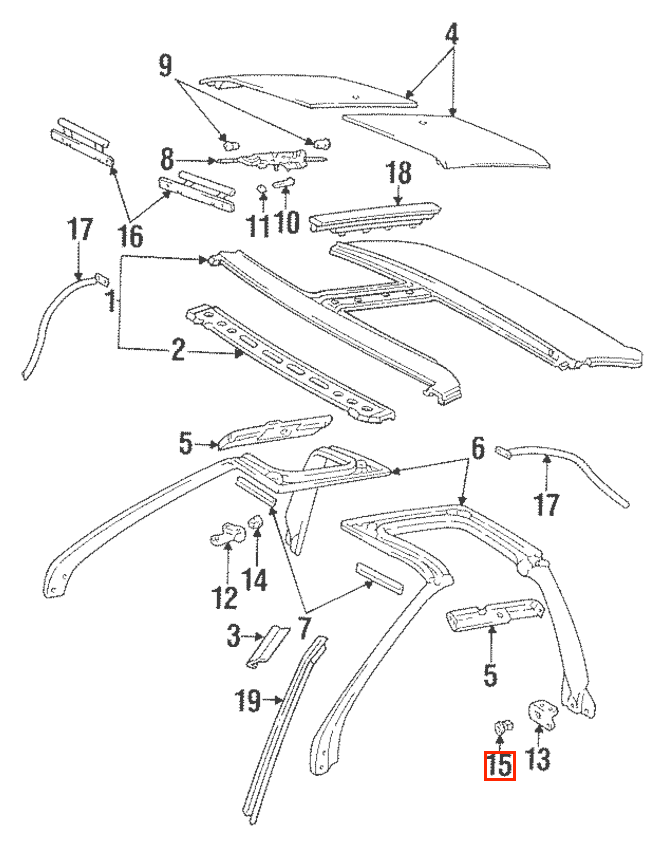Toyota MR2 T-Bar Roof Guides Type B Set of 4 Black (63284-17030) — view 4