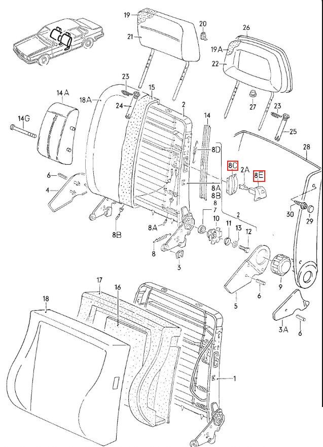 Volkswagen/Audi Seat Retain Frame and Knob Black (371881607 & 113881633B) — view 5