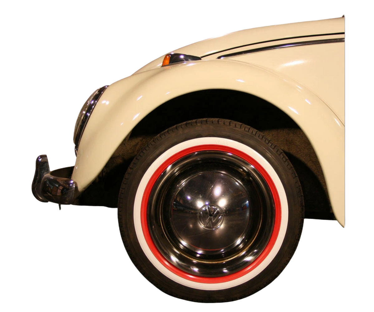 Volkswagen Beetle / Bus / Karmann Ghia 14″ White and Red Tyre Trim Rings Set of 4