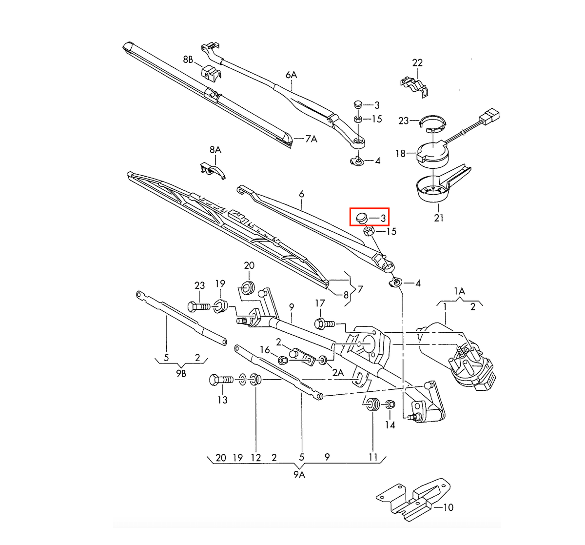 Volkswagen Golf Passat Jetta Front Wiper Arm End Cap Replacement Set of 2 Black (1J0955205A9B9) — view 4