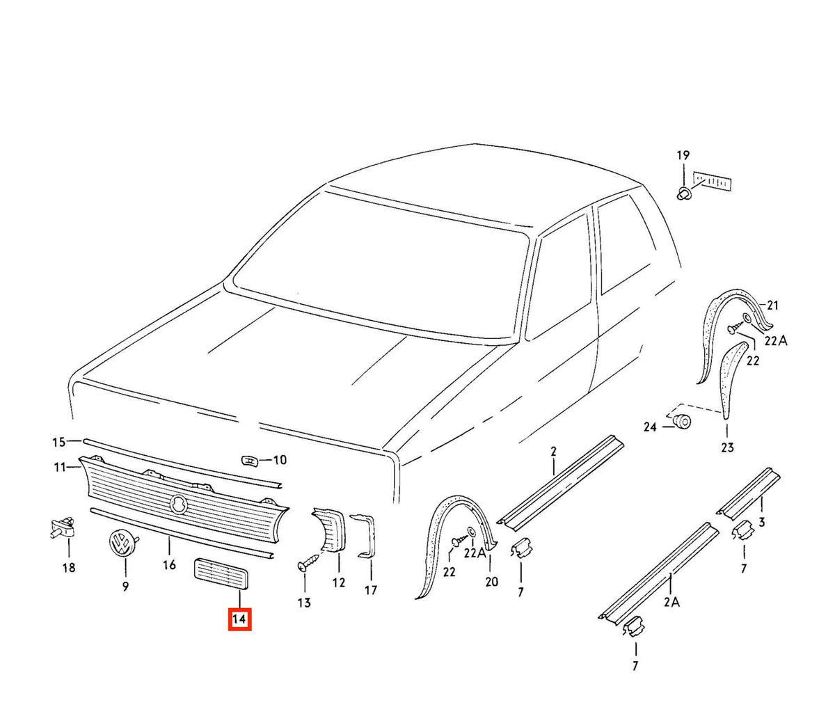 Volkswagen Golf / Rabbit Mk1 / Jetta / Caddy Front Panel Lower Trim Black (171853662) — view 4