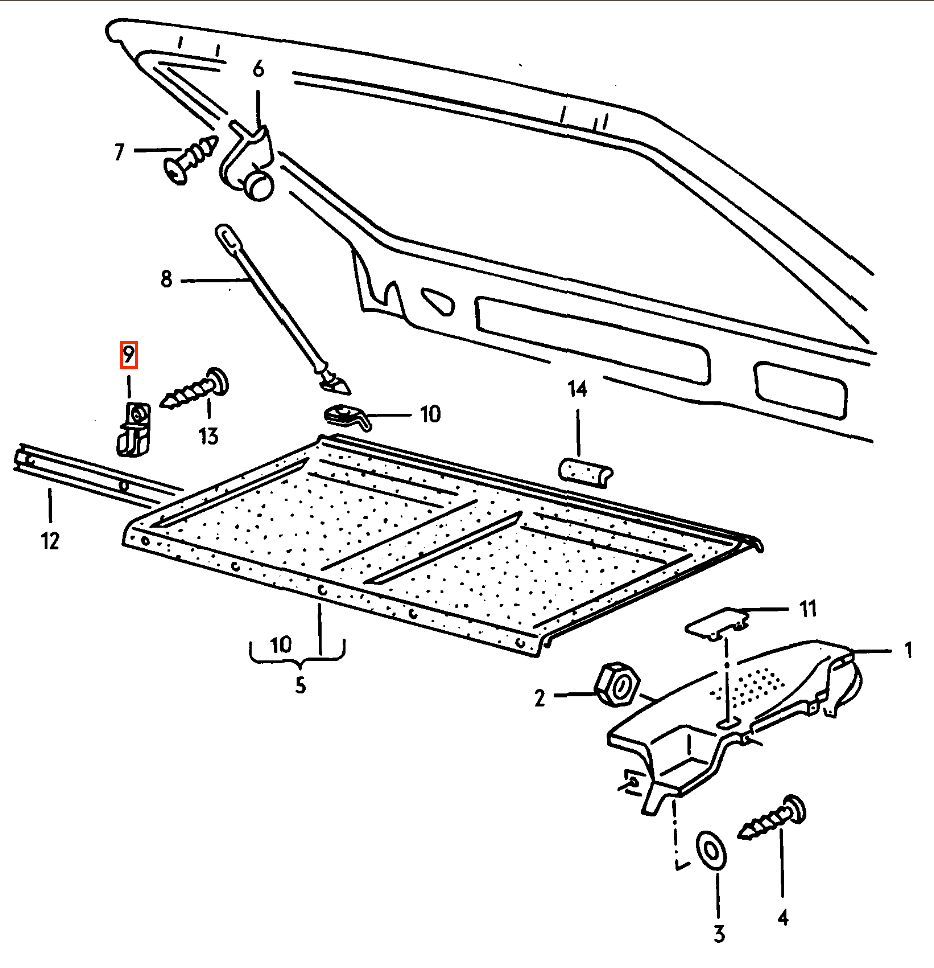 Volkswagen Golf Scirocco Rear Parcel Shelf Trunk Cover Mount Set of 2 Black (171867780) — view 4