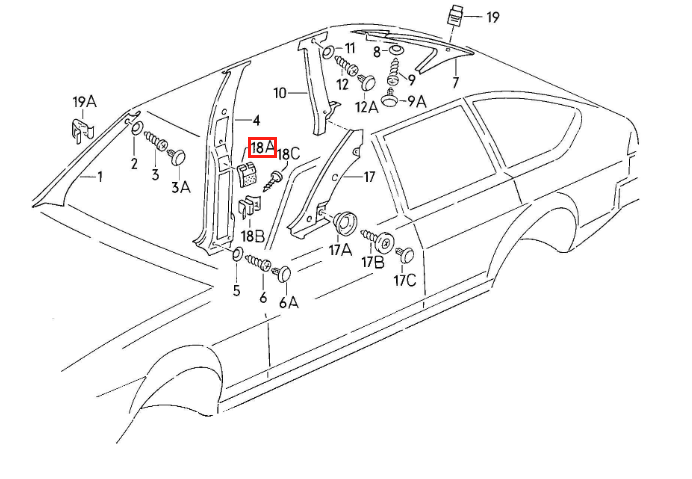 Volkswagen Santana Passat Quantum B Pillar Trim Left or Right Black (323867329 / 323867330) — view 4