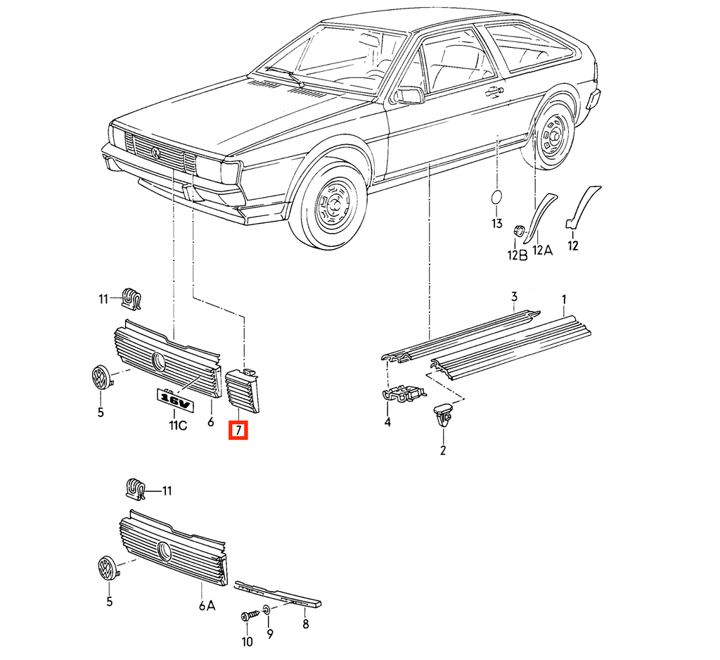 Volkswagen Scirocco Mk2 Front Grille Corner Trim Left or Right Black (533853655 / 533853656) — view 4