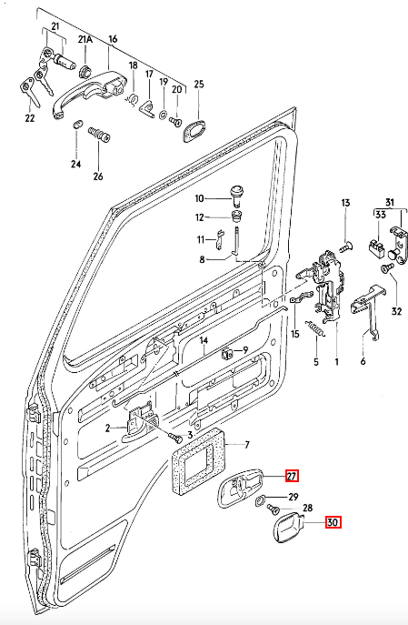 VW Door Pull Latch Cover Plate & Finger Cup Black 111837239B — view 5