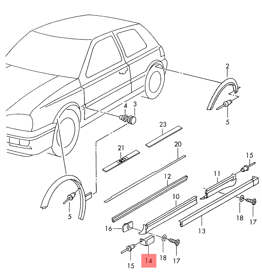 VW Golf MK3 Jetta Rocker Cover Strip Set Of 2 Right And Left Side Black 1H0853995 & 1H0853996 — view 5