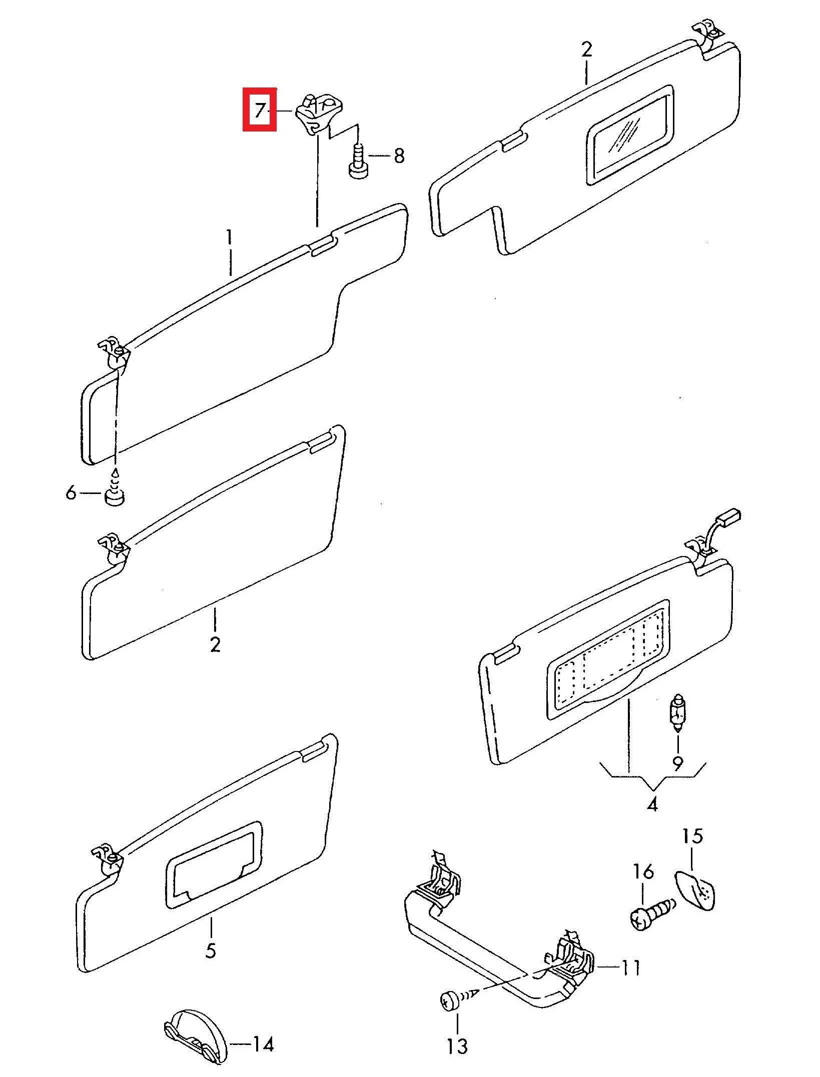 Volkswagen Mk3 Golf Sunvisor Clip Sun Visor Set of 2 Primed or Black (1H0857559B) — view 6
