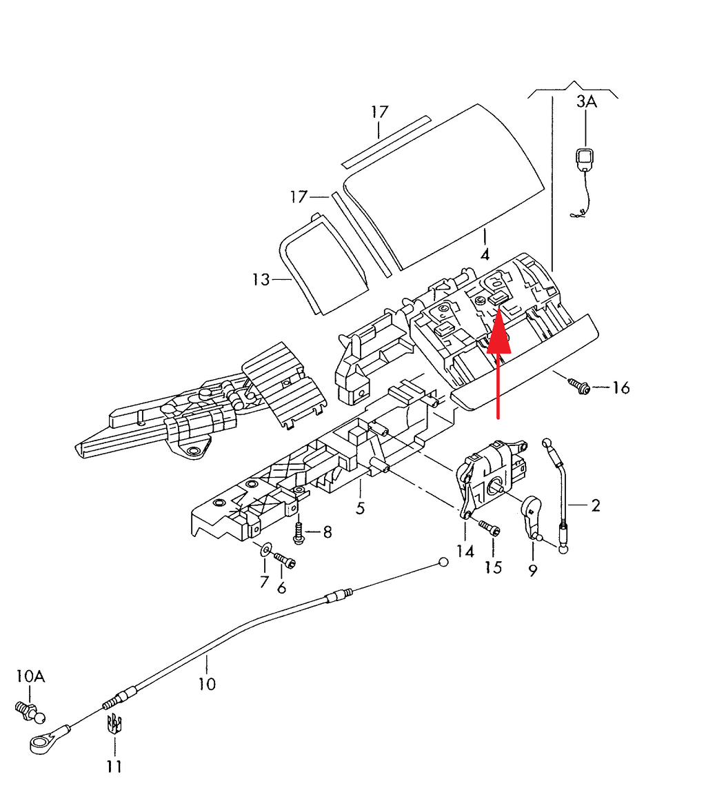 Volkswagen New Beetle Sliding Element for Soft Top Flap - Black - Left or Right - 1Y0871349B / 1Y0871350B — view 4