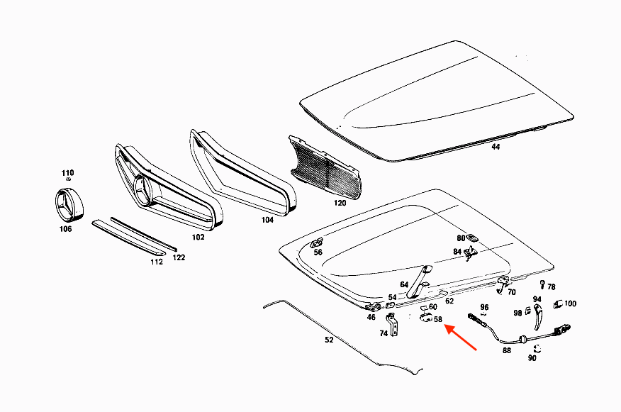 Mercedes-Benz W113 Bonnet Torsion Spring Support Set (4-Piece) - Black - Premium Replacement — view 2