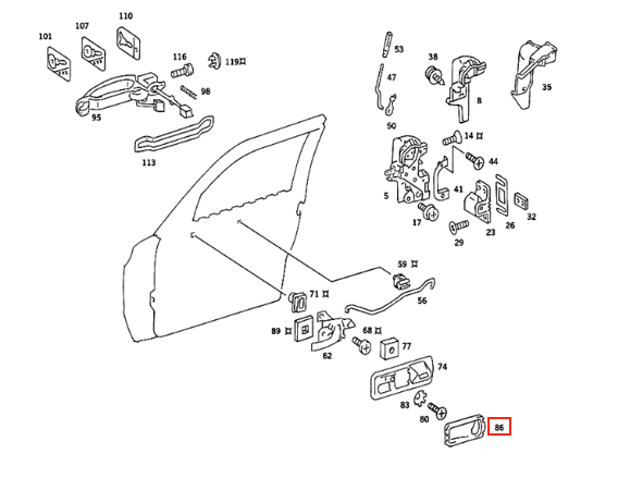 Mercedes W126 C126 Front Door Handle Insert (Left or Right) - Black (A1267660290 / A1267660190) — view 4