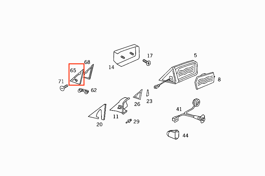 Mercedes W126 Door Mirror Triangle Trim Cover - Left or Right - Black (A1267250511 / A1267250611) — view 3