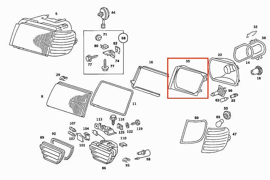 Mercedes-Benz C126 Euro Bosch Headlight Bracket Cover (Left or Right) (1305542094 A0008261324 / A0008261424) — view 6
