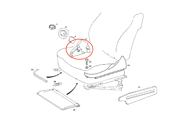 Mercedes W126 Front Seat Inner Hinge Plastic Cover - All Colours, Right or Left (A1269183130 / A1269183230) — view 19