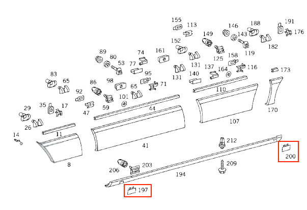 Mercedes W126 Side Rocker Jack Cover Cap Trim Set of 4 - Primed (A1266980130 / A1266980230 / A1266980330 / A1266980430) — view 3