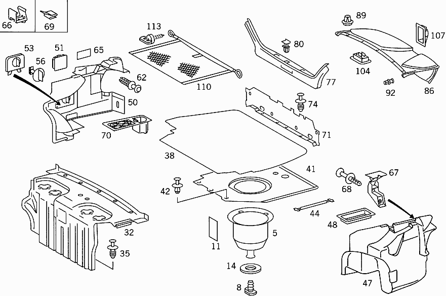 Mercedes W140 S-Class Trunk Lining Cover Trim Set Black (A1406931933 / A1406905230) — view 4