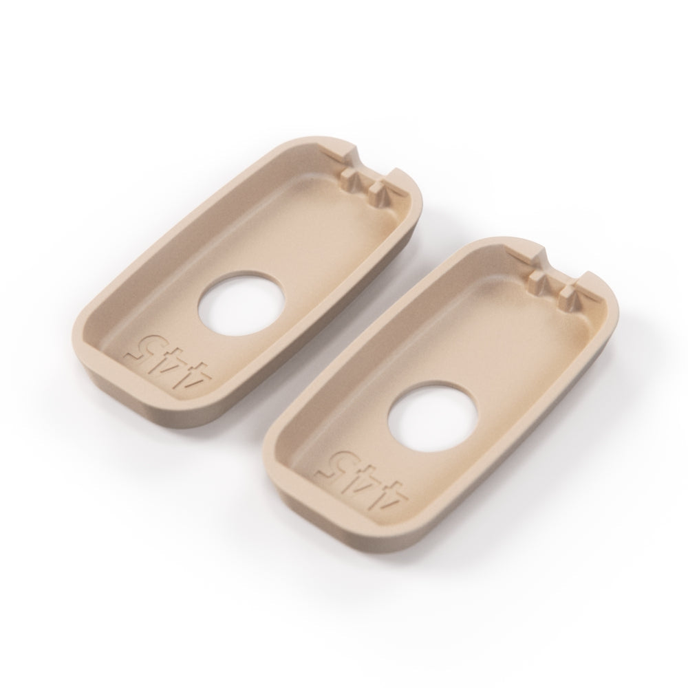 Mercedes W140 Sun Visor Mount End Cap Trim Set (A1408102310 / A1408102410) — view 2