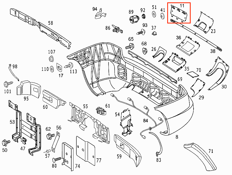 Mercedes W163 ML Rear Tow Hook Cover Left or Right (A1638801705 / A1638801605) — view 4