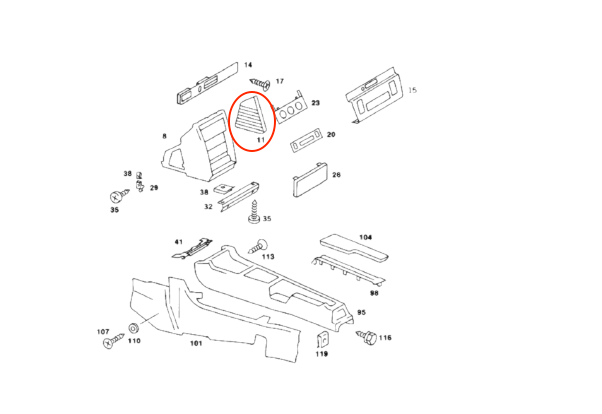 Mercedes W201 Center Console Vent Grill Left or Right (A2016801317 / A2016801417) — view 3