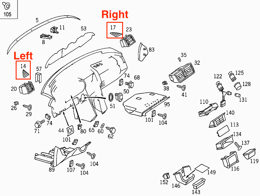 Mercedes W202 Dashboard Loud Speaker Tweeter Cover - Left or Right - All Colours (A2026800336 / A2026800436) — view 3